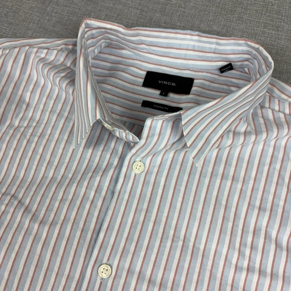 Vince Shirt Mens Large White Red Blue Stripe Classic Fit Dress Long Sleeve